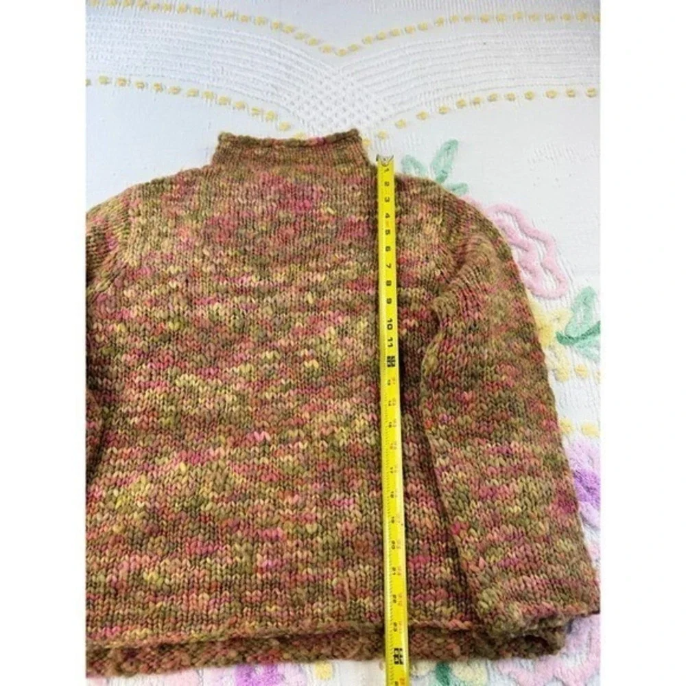 Orvis Womens L 100% Wool Chunky Knit Mock Neck Sweater Multicolor Space Dye 21HP